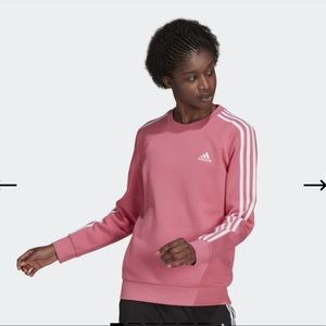 adidas Rose Pink Essentials 3-Stripe Fleece Crewneck Sweatshirt - Small